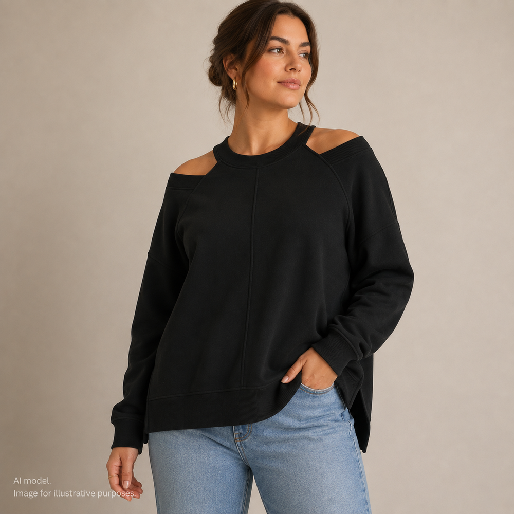 Daniel Patrick Sweater Womens XL Black Cut Out Shoulder Long Sleeve Pullover Top